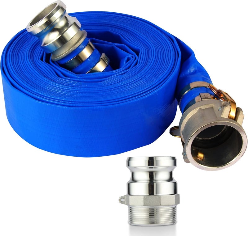 NetLea Heavy-Duty Pool Backwash Hose,1-1/2 inchx50Ft Professional Reinforced Leakproof Design with Aluminum Camlock C/E Fittings,Type 1.5Inch F Fitting include,Dual Drawstring Stainless Clamps Locked - Image 1